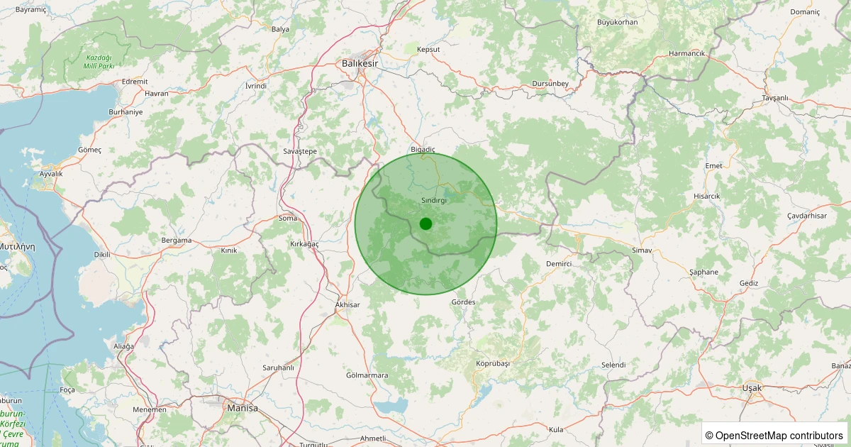 07 Kasım 2025 saat 12:45 - Sındırgı - Sinandede - 1.50ML depreminin harita gösterimi
