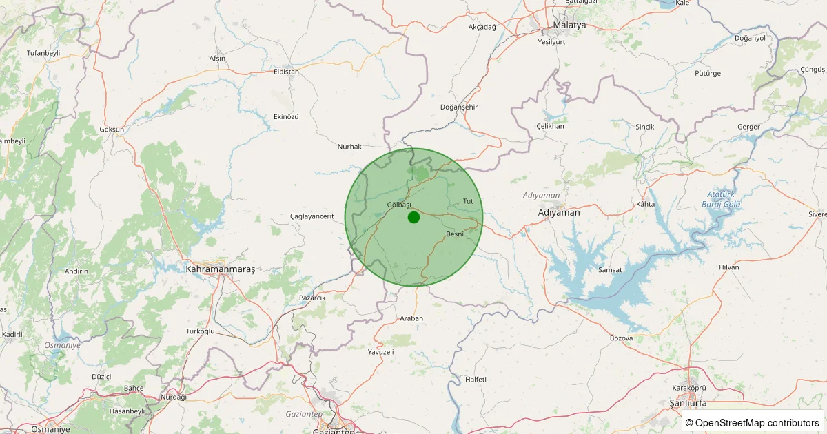 08 Ekim 2025 saat 23:46 - Besni - Kuzevleri Köyü - 1.10ML depreminin harita gösterimi