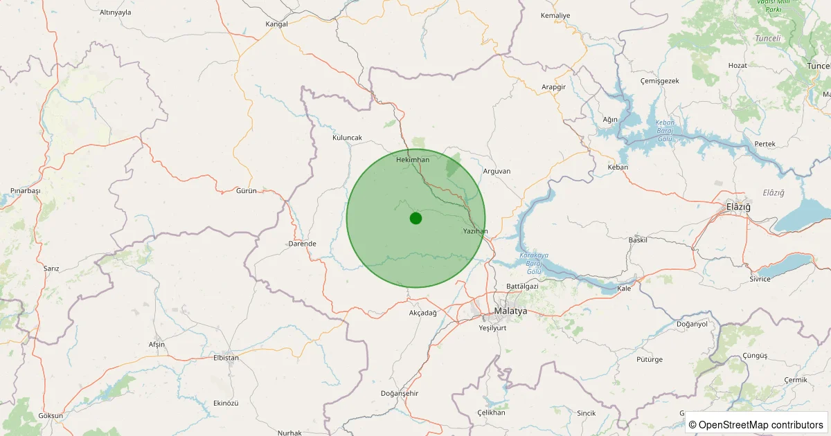09 Ekim 2025 saat 01:43 - Yazıhan - Epreme - 1.20ML depreminin harita gösterimi