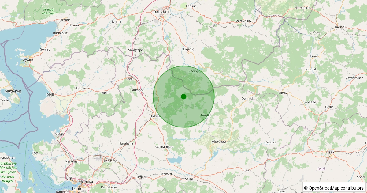 07 Kasım 2025 saat 19:07 - Akhisar - Hanpaşa Köyü - 1.30ml depreminin harita gösterimi