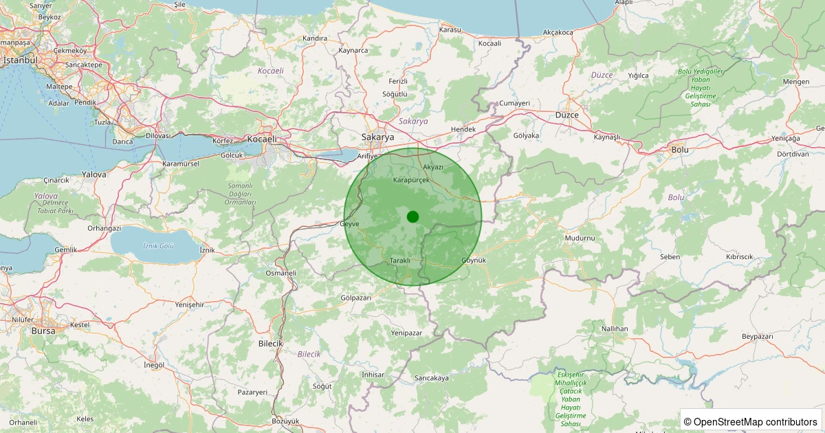 07 Kasım 2025 saat 20:54 - Geyve - Belpınar - 1.60ml depreminin harita gösterimi