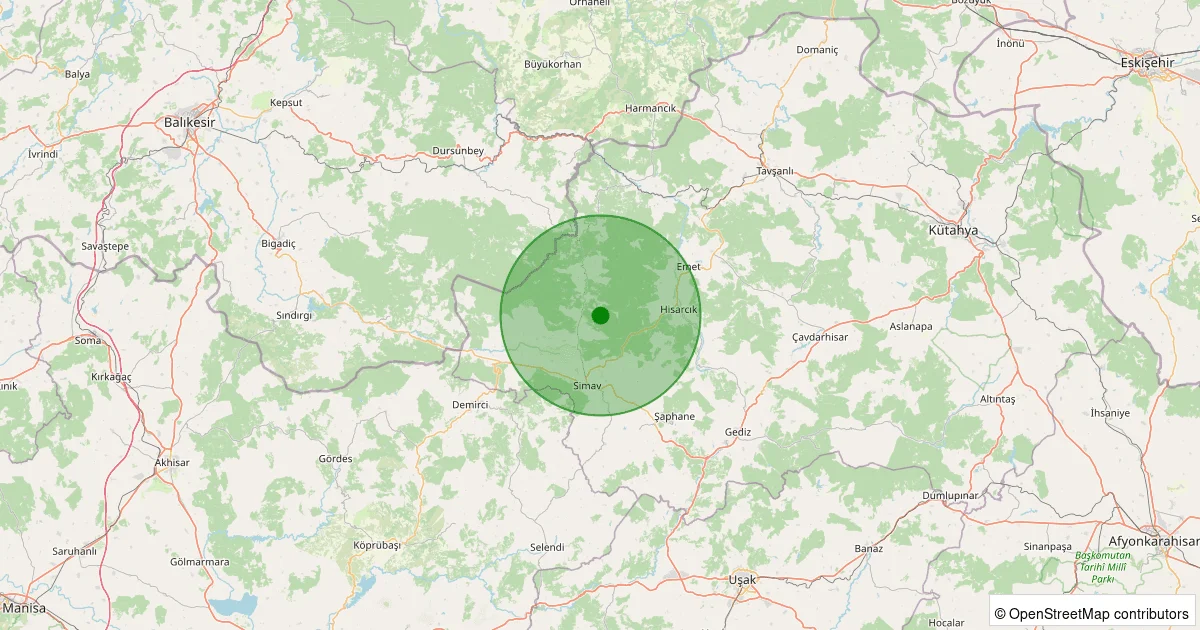 09 Ekim 2025 saat 03:07 - Simav - Maden Köyü - 3.10ML depreminin harita gösterimi