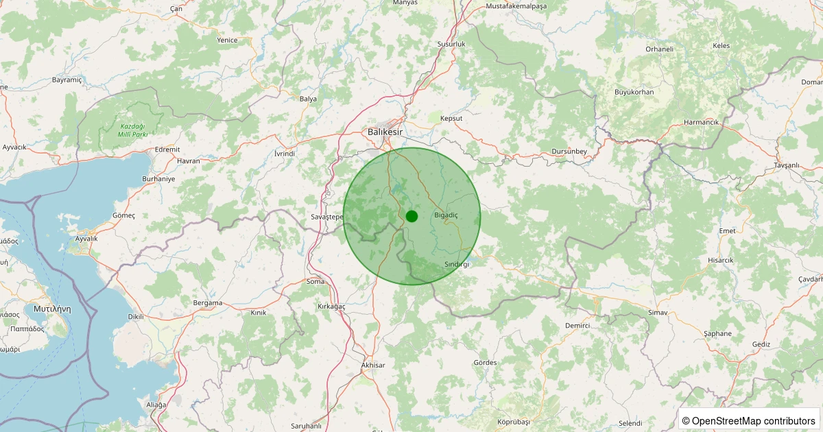 08 Kasım 2025 saat 05:49 - Bigadiç - Çayüstü - 1.80ML depreminin harita gösterimi