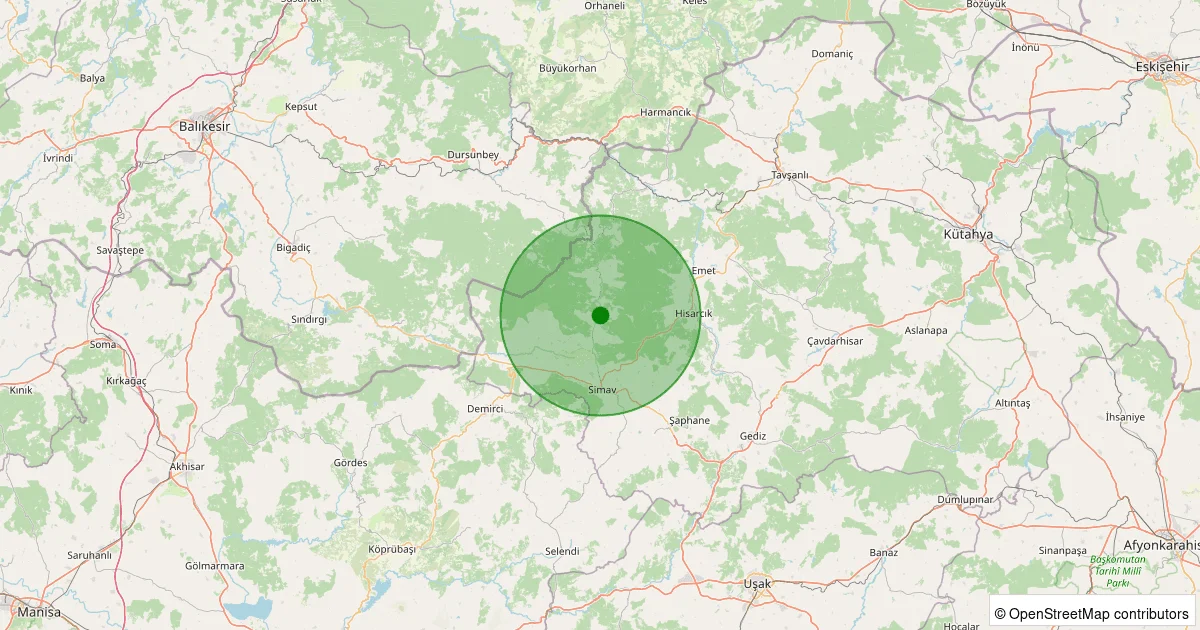 09 Ekim 2025 saat 04:16 - Simav - Yemişli Köyü - 1.30ML depreminin harita gösterimi