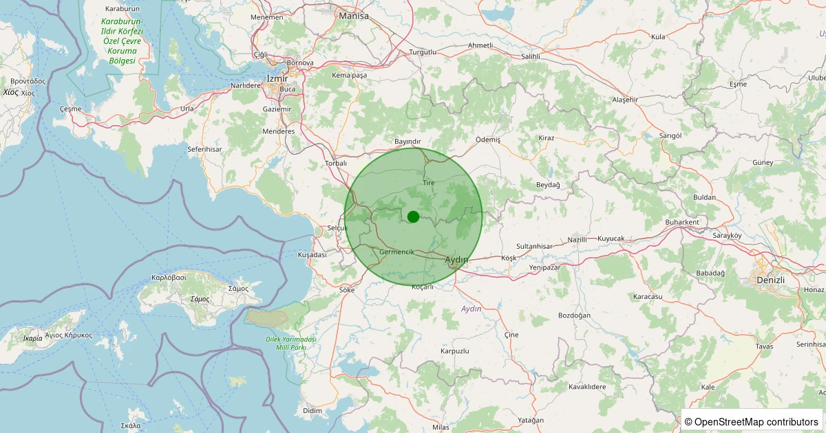 08 Kasım 2025 saat 15:45 - Tire - Akmescit - 1.90ml depreminin harita gösterimi