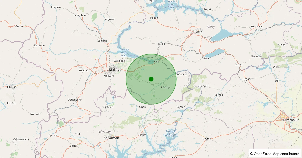 09 Ekim 2025 saat 05:39 - Pütürge - Çayköy Köyü - 1.20ML depreminin harita gösterimi