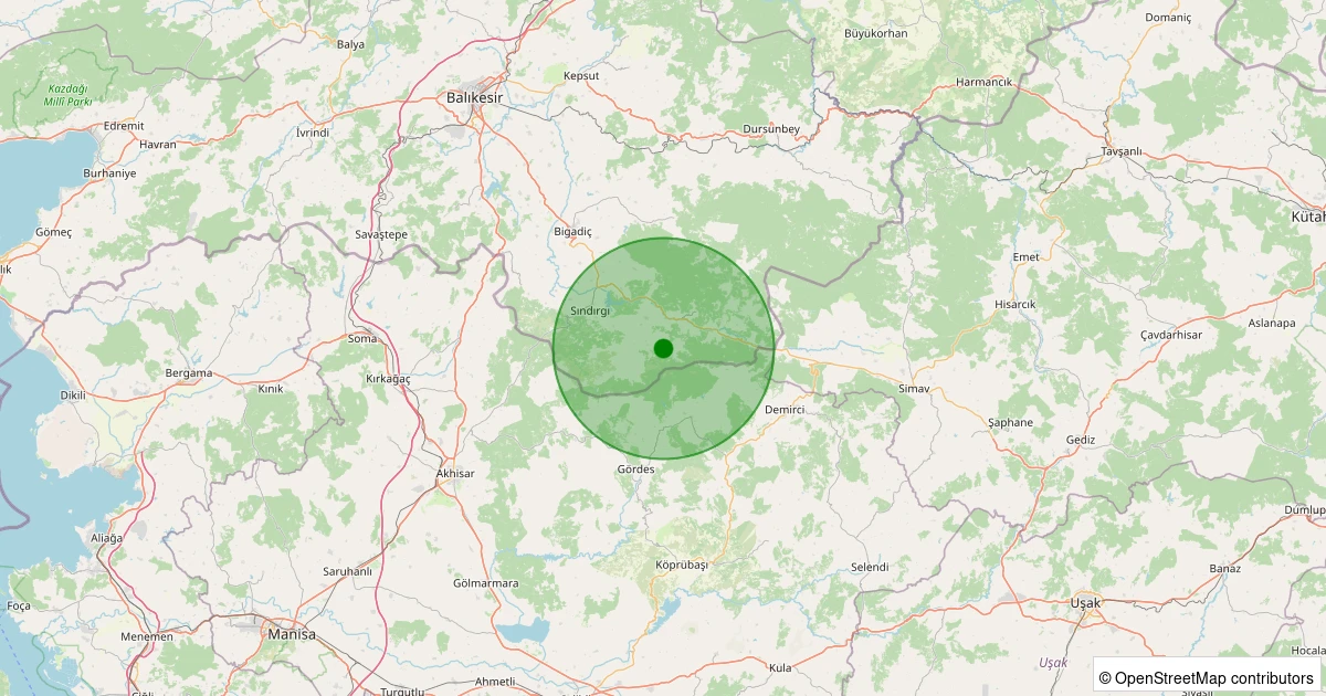 08 Kasım 2025 saat 18:02 - Sındırgı - Yaylabayır - 1.40ml depreminin harita gösterimi