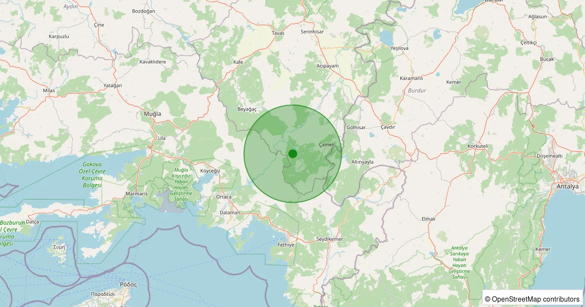 09 Ekim 2025 saat 05:42 - Çameli - Akpınar - 1.80ML depreminin harita gösterimi