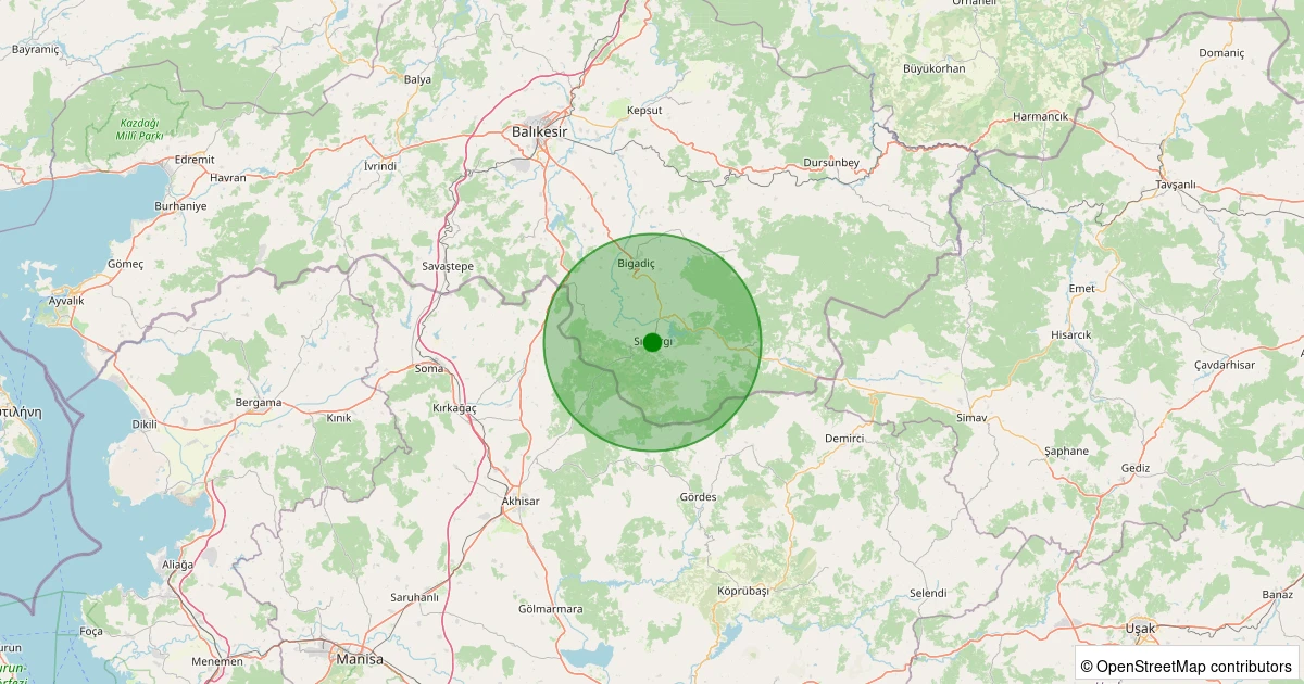 08 Kasım 2025 saat 19:42 - Sındırgı - Camikebir - 1.40ML depreminin harita gösterimi