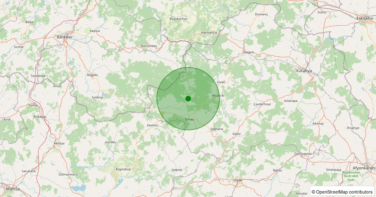 09 Ekim 2025 saat 05:42 - Simav - Yemişli Köyü - 1.30ml depreminin harita gösterimi