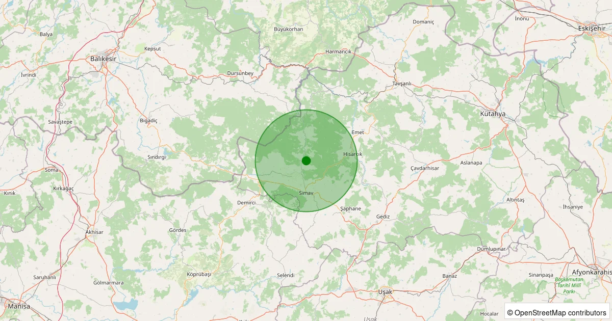 09 Ekim 2025 saat 06:19 - Simav - Yemişli Köyü - 1.50ml depreminin harita gösterimi