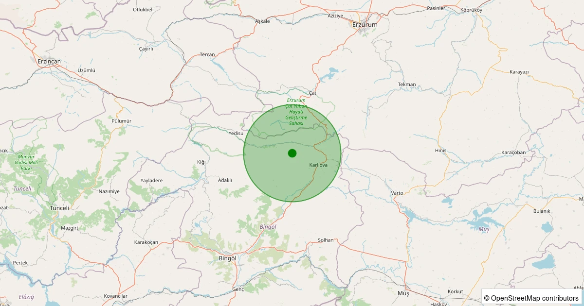 08 Kasım 2025 saat 23:10 - Karlıova - Yiğitler Köyü - 3.60mw depreminin harita gösterimi
