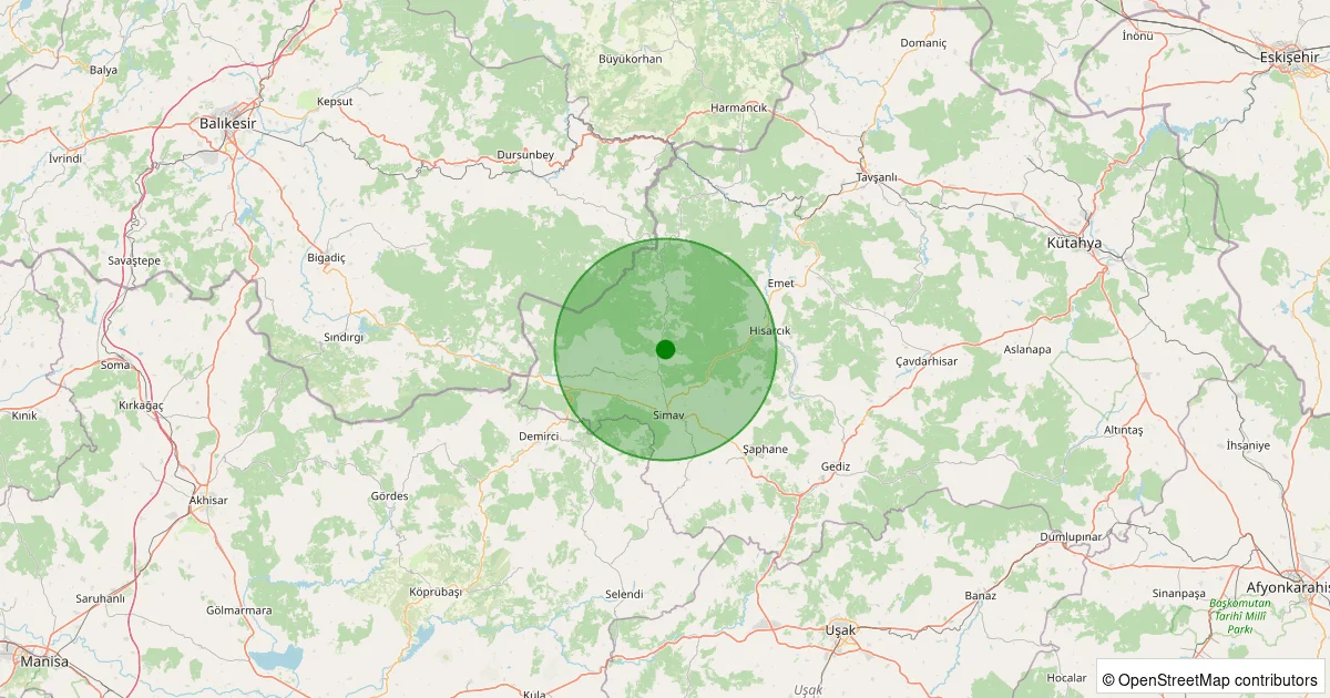09 Ekim 2025 saat 06:30 - Simav - Yemişli Köyü - 1.60ml depreminin harita gösterimi