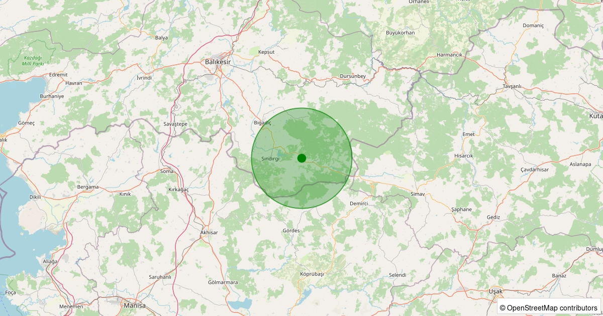 09 Kasım 2025 saat 00:27 - Sındırgı - Osmanlar - 1.00ml depreminin harita gösterimi