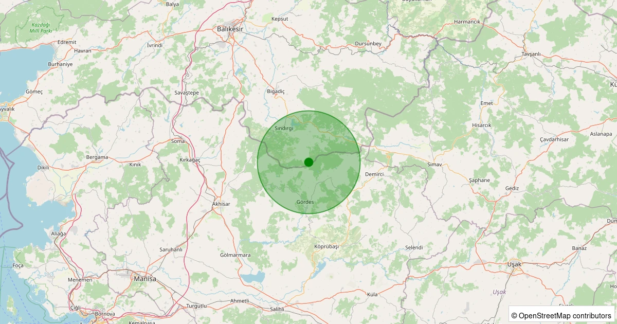 09 Kasım 2025 saat 02:21 - Sındırgı - Yüreğil/Merkez - 1.30ml depreminin harita gösterimi