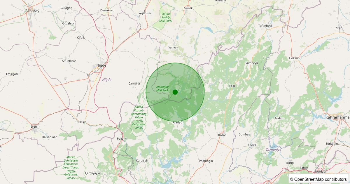 09 Kasım 2025 saat 03:51 - Yahyalı - Kapuzbaşı - 1.00ml depreminin harita gösterimi