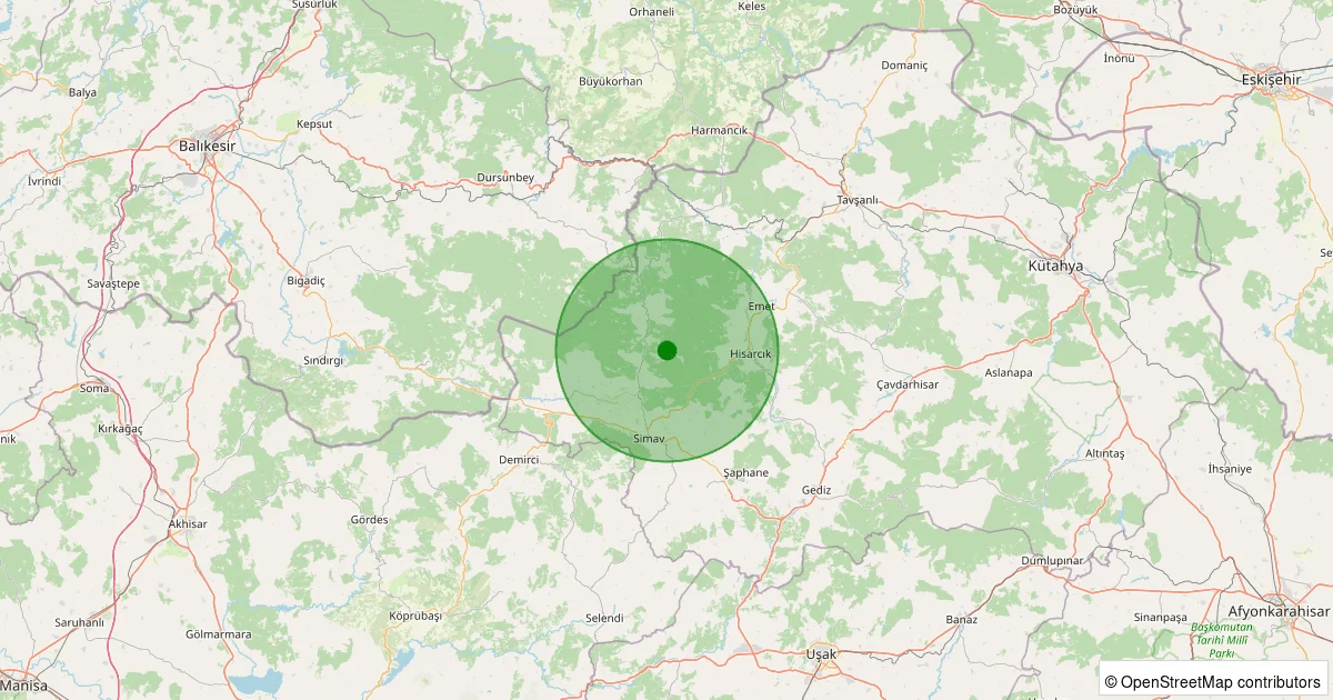09 Ekim 2025 saat 09:05 - Simav - Yeşildere Köyü - 2.00ml depreminin harita gösterimi