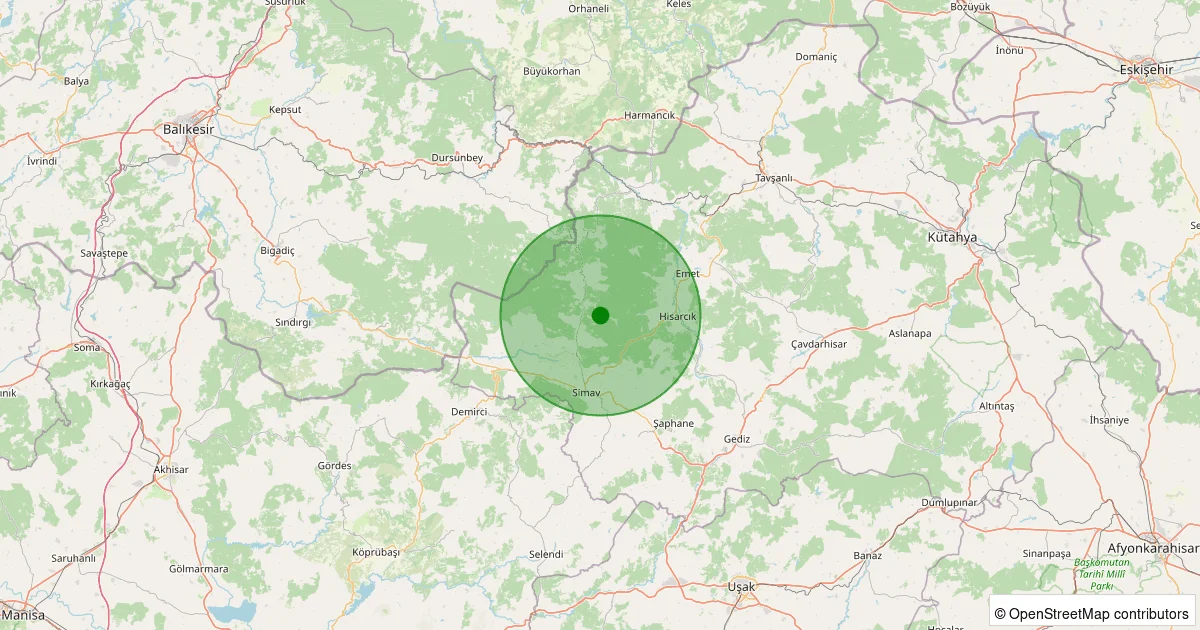 09 Ekim 2025 saat 10:03 - Simav - Yeşildere Köyü - 0.90ML depreminin harita gösterimi