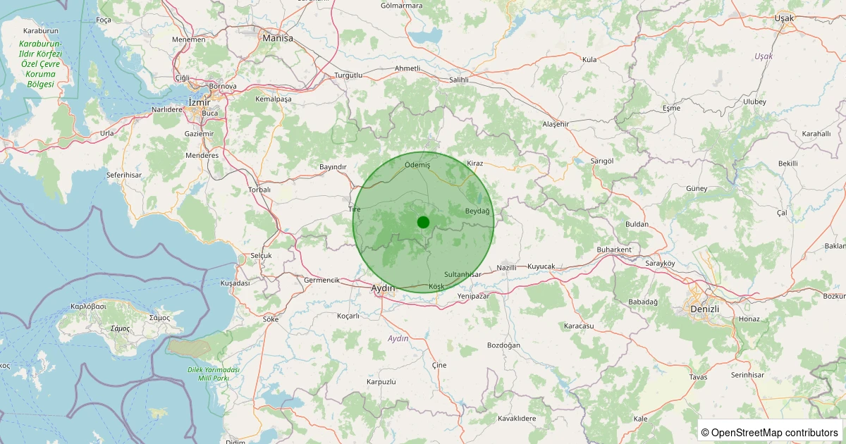 09 Kasım 2025 saat 13:18 - Ödemiş - Küçükören - 1.40ml depreminin harita gösterimi