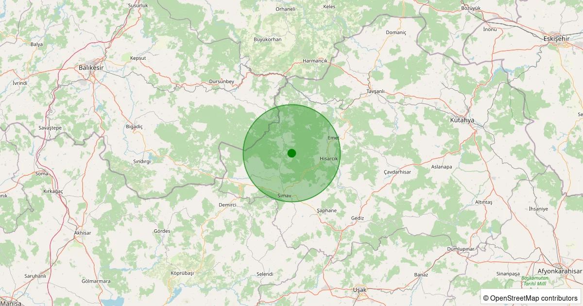 09 Ekim 2025 saat 10:54 - Simav - Yeşildere Köyü - 0.80ML depreminin harita gösterimi