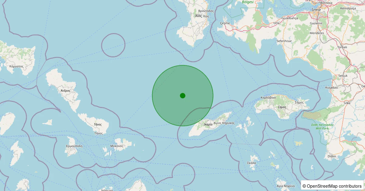 09 Ekim 2025 saat 11:02 - Ege Denizi - [60.37 km] Çeşme (İzmir) - 1.70ML depreminin harita gösterimi