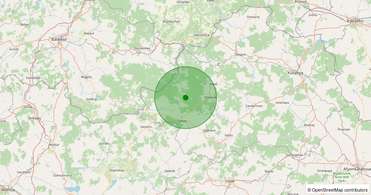 09 Ekim 2025 saat 12:04 - Simav - Maden Köyü - 1.90ml depreminin harita gösterimi
