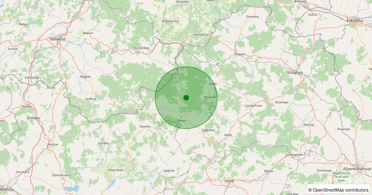 09 Ekim 2025 saat 11:08 - Simav - Yeşildere Köyü - 1.10ML depreminin harita gösterimi