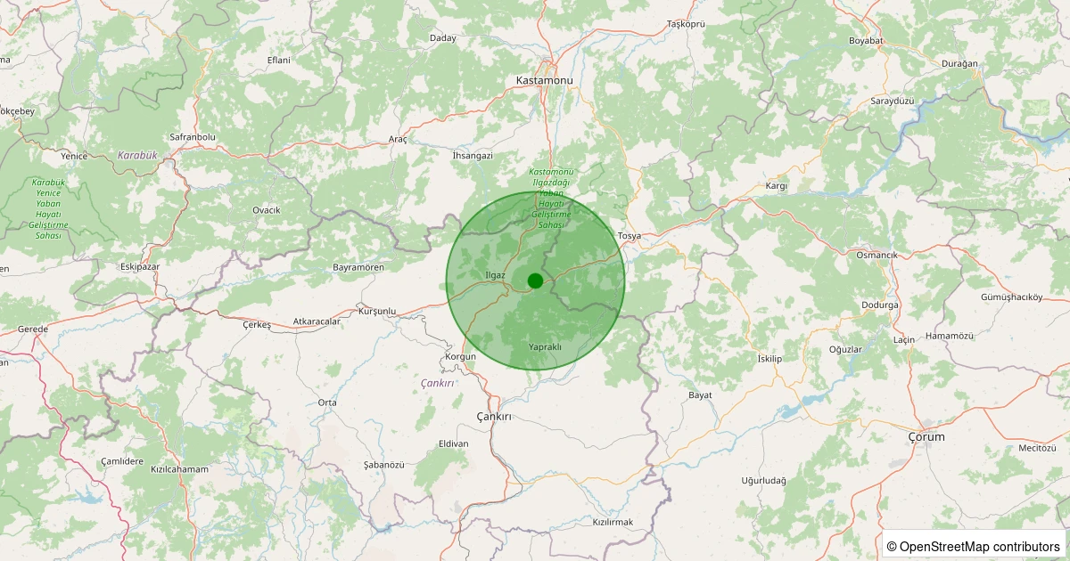 09 Kasım 2025 saat 21:32 - Ilgaz - Çeltikbaşı Köyü - 1.50ml depreminin harita gösterimi