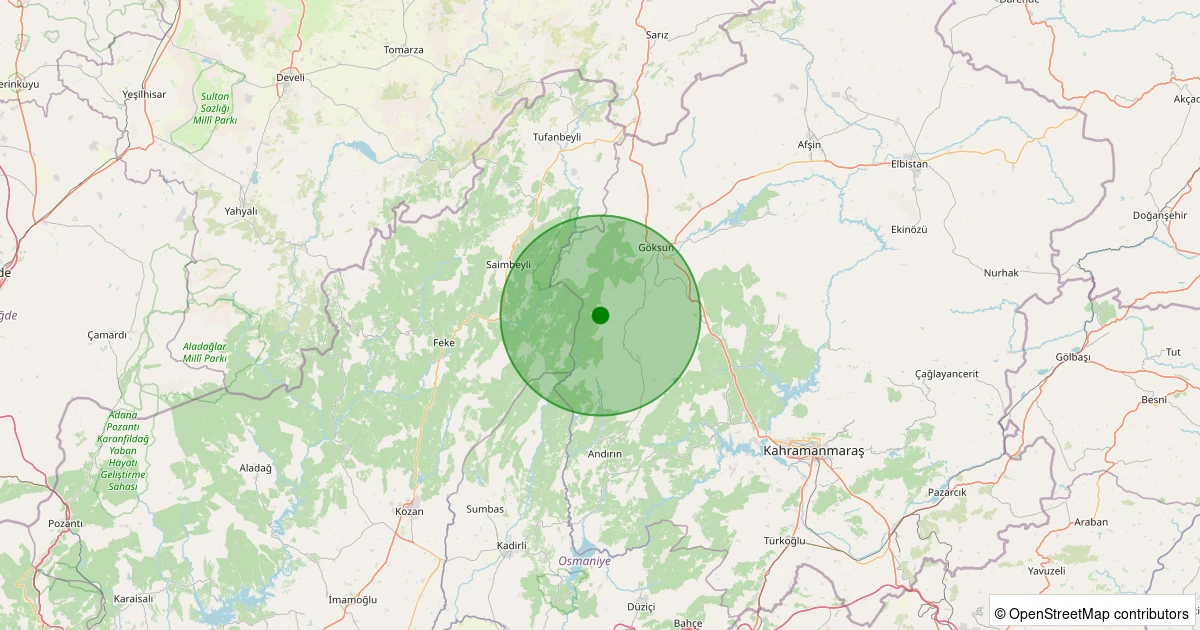 09 Kasım 2025 saat 23:45 - Göksun - Küçükçamurlu - 1.90ml depreminin harita gösterimi