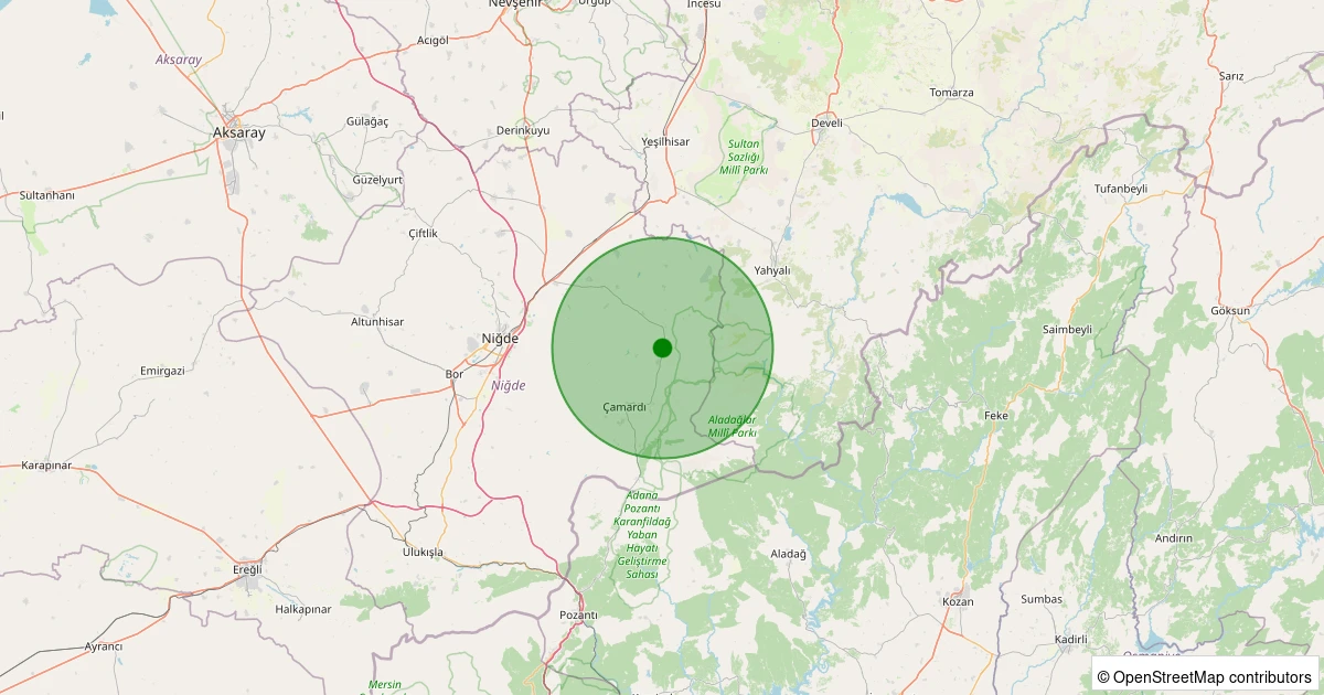 09 Kasım 2025 saat 23:50 - Çamardı - Bademdere Köyü - 1.40ml depreminin harita gösterimi