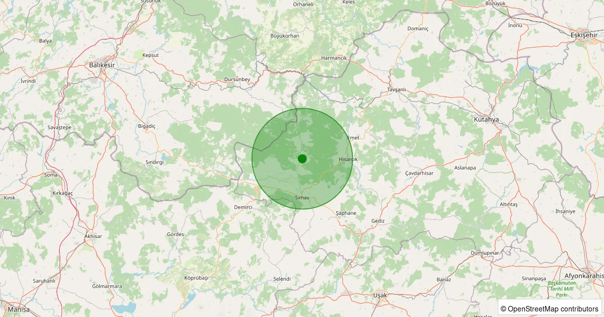 09 Ekim 2025 saat 12:38 - Simav - Maden Köyü - 0.90ML depreminin harita gösterimi