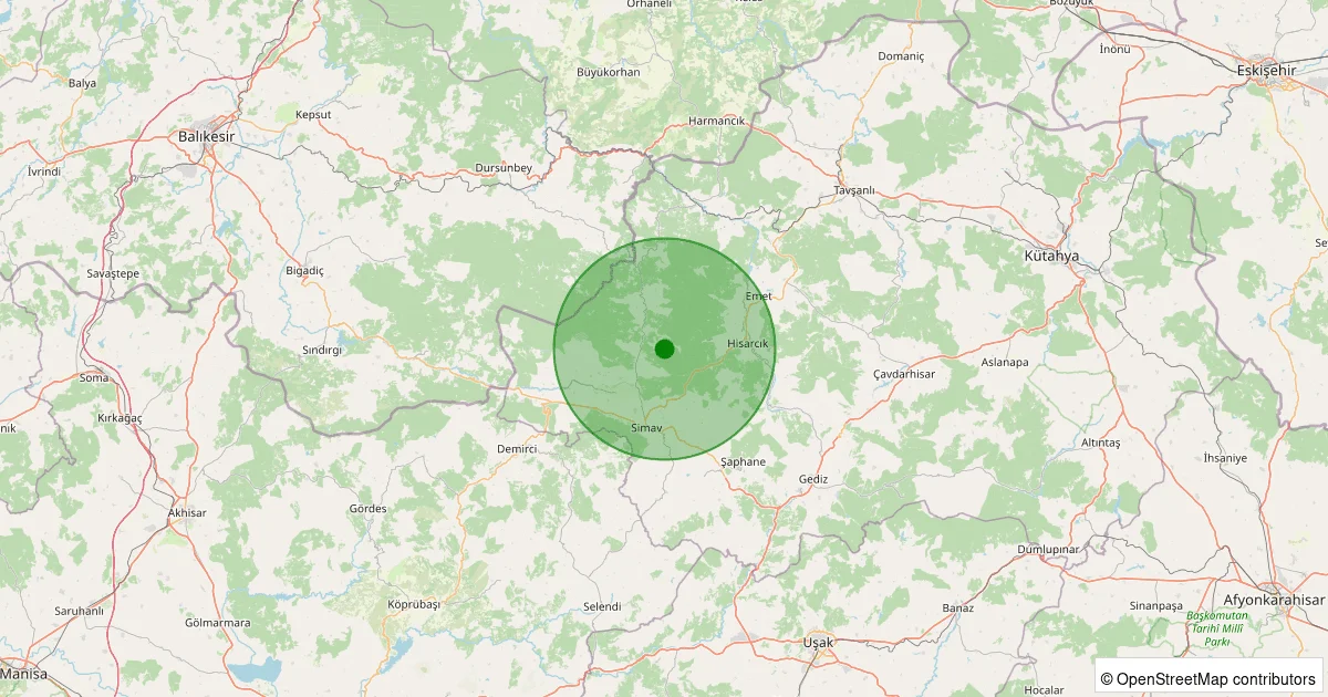 09 Ekim 2025 saat 12:32 - Simav - Maden Köyü - 1.00ML depreminin harita gösterimi