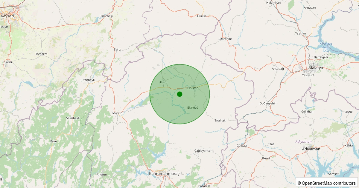 10 Kasım 2025 saat 01:53 - Elbistan - İğde Köyü - 1.60ml depreminin harita gösterimi