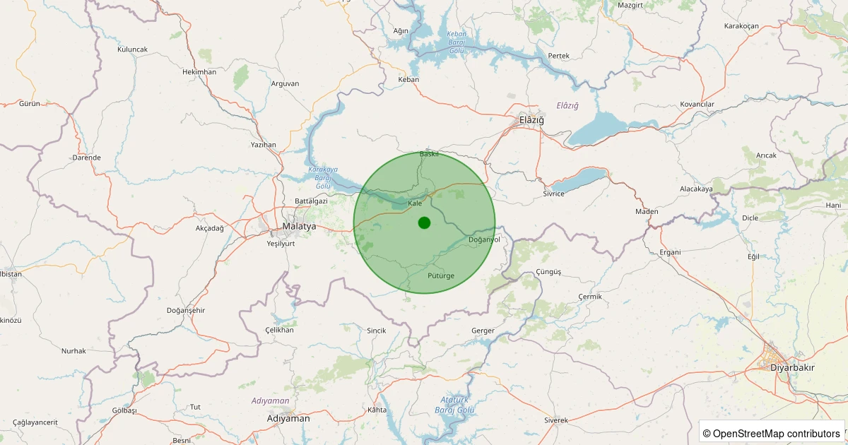 10 Kasım 2025 saat 02:08 - Kale - Kozluk Köyü - 2.10ml depreminin harita gösterimi