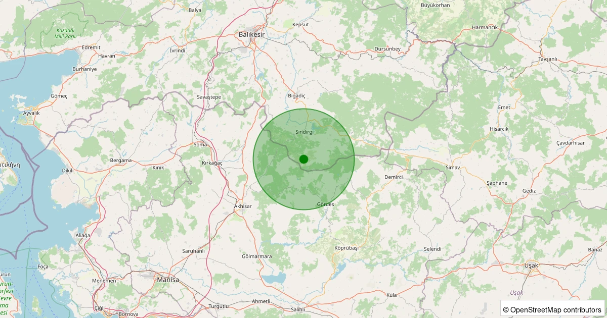 10 Kasım 2025 saat 04:59 - Sındırgı - Kınık - 1.70ml depreminin harita gösterimi