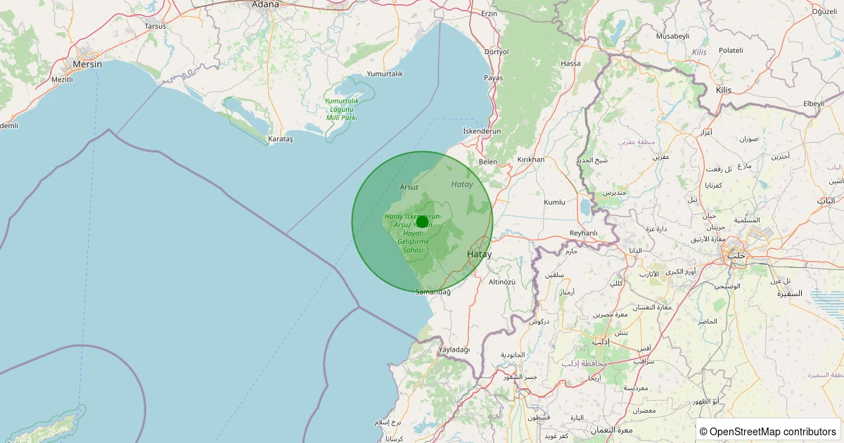 10 Kasım 2025 saat 05:02 - Arsuz - Höyük - 1.40ml depreminin harita gösterimi