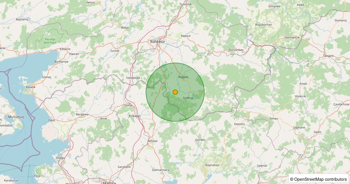 10 Kasım 2025 saat 05:48 - Sındırgı - Kozlu - 4.61mw depreminin harita gösterimi