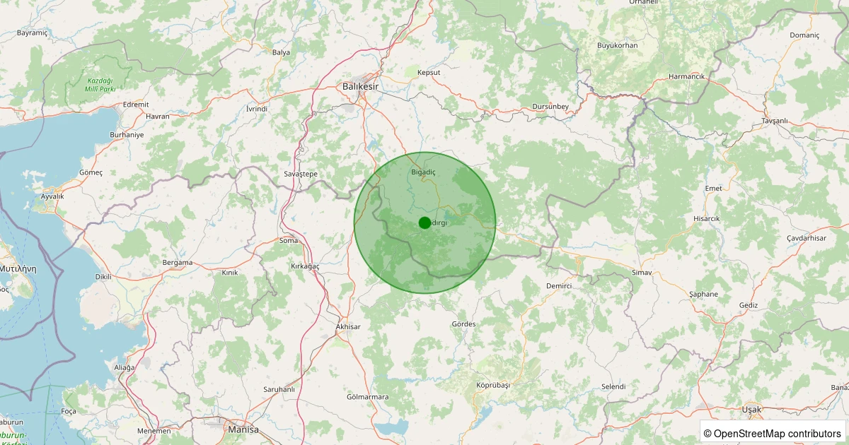 10 Kasım 2025 saat 05:52 - Sındırgı - Mandıra - 3.80ml depreminin harita gösterimi
