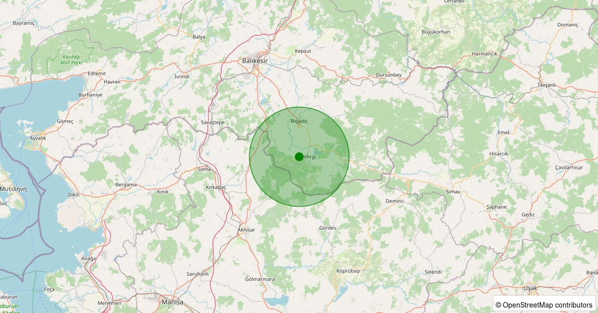 10 Kasım 2025 saat 07:22 - Sındırgı - İbiller - 1.80ml depreminin harita gösterimi
