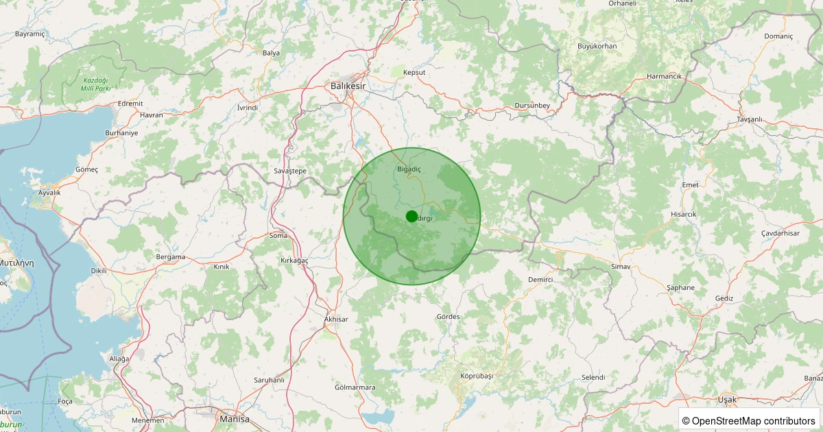 10 Kasım 2025 saat 07:37 - Sındırgı - İbiller - 1.70ML depreminin harita gösterimi