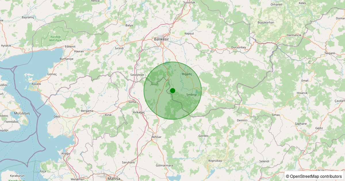 10 Kasım 2025 saat 08:17 - Sındırgı - Eğridere - 1.30ml depreminin harita gösterimi