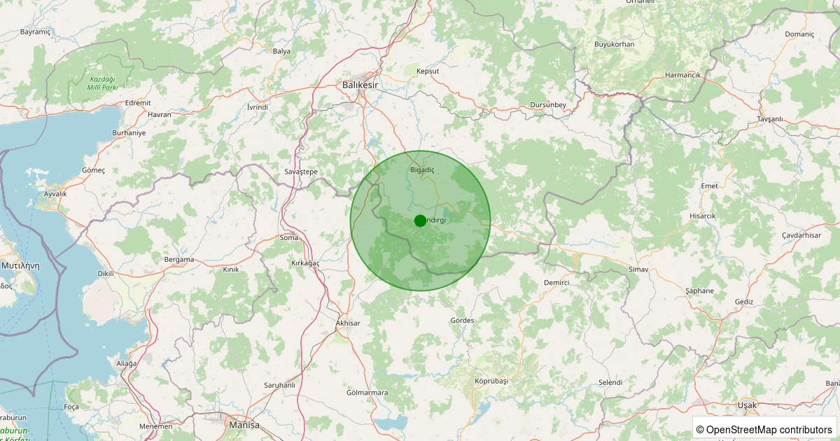 10 Kasım 2025 saat 08:20 - Sındırgı - Cüneyt - 2.10ml depreminin harita gösterimi