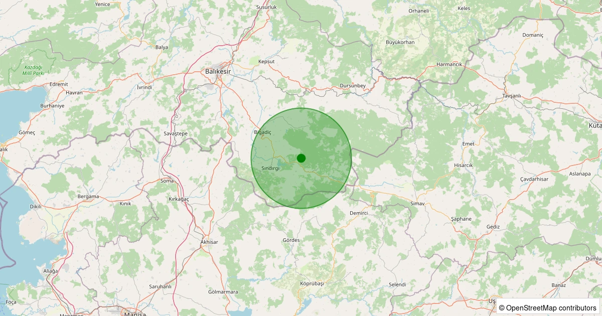 10 Kasım 2025 saat 08:45 - Sındırgı - Hisaralan - 1.50ml depreminin harita gösterimi