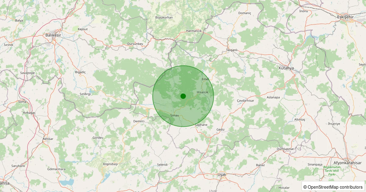 09 Ekim 2025 saat 15:14 - Simav - Maden Köyü - 1.40ML depreminin harita gösterimi