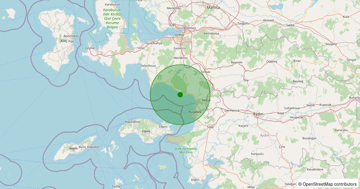 09 Ekim 2025 saat 14:37 - Ege Denizi - Kuşadası Körfezi - [03.20 km] Menderes (İzmir) - 2.40ML depreminin harita gösterimi