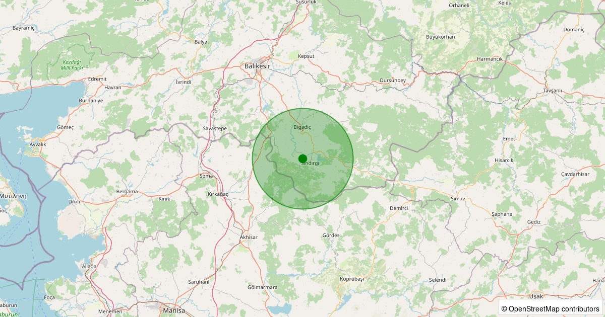 10 Kasım 2025 saat 09:53 - Sındırgı - İbiller - 2.30ml depreminin harita gösterimi