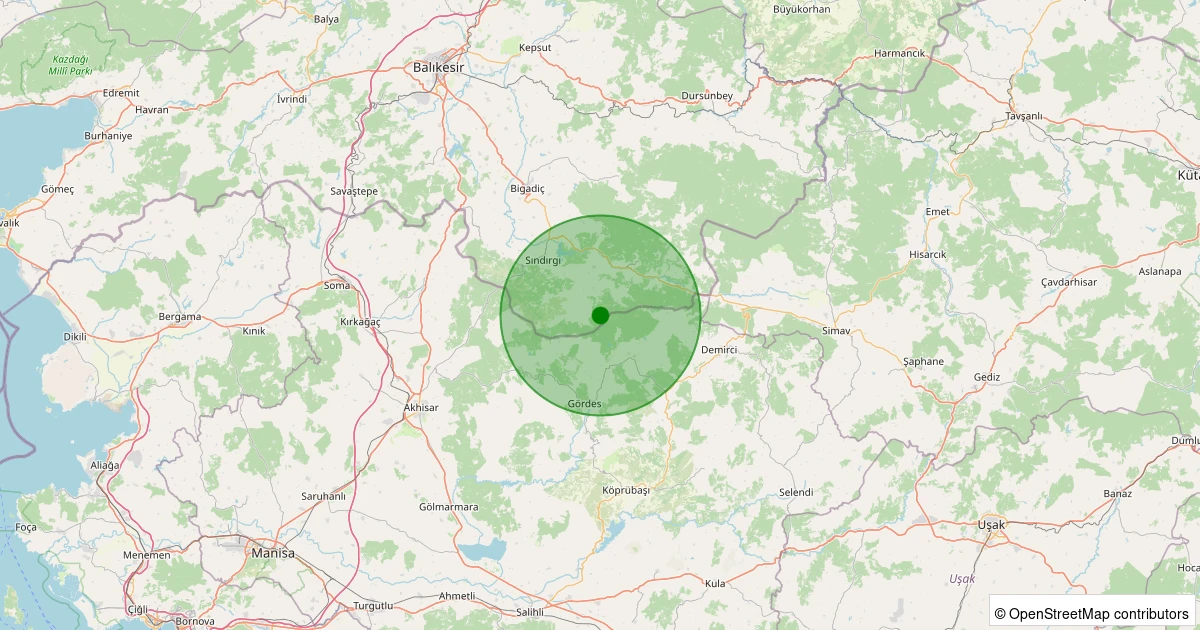 10 Kasım 2025 saat 11:37 - Sındırgı - Yüreğil/Merkez - 2.50ml depreminin harita gösterimi