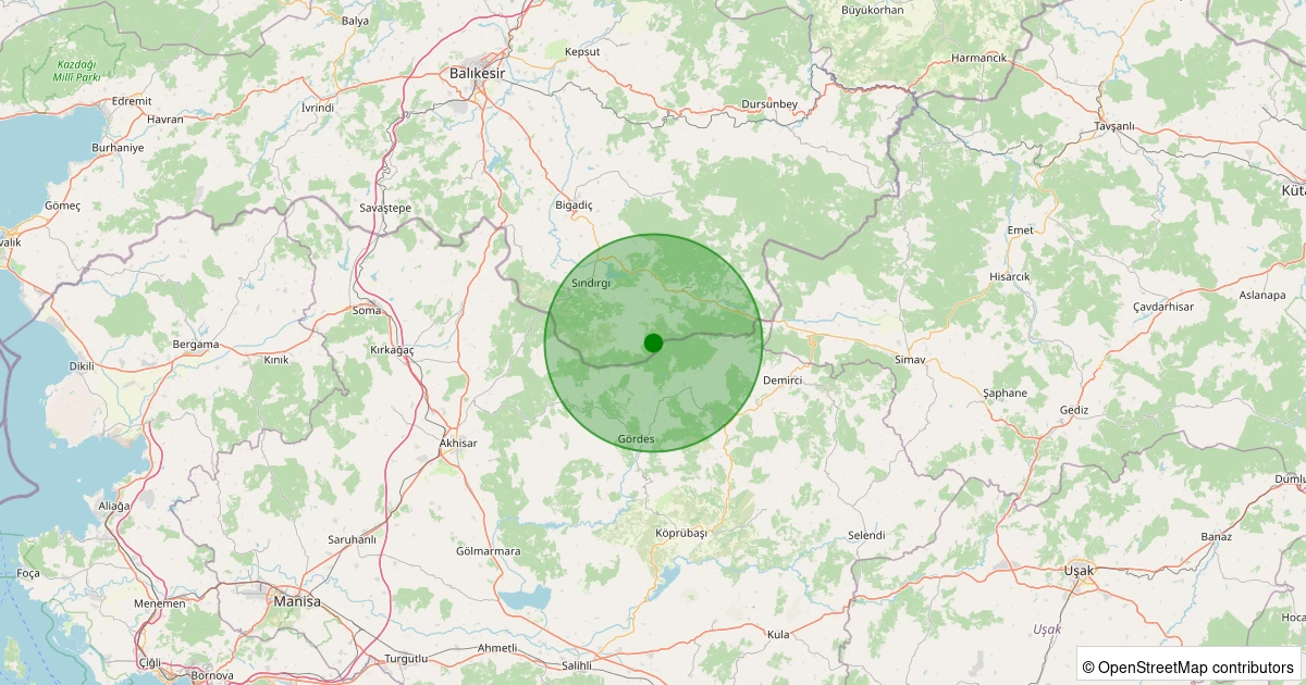 10 Kasım 2025 saat 11:37 - Sındırgı - Yüreğil/Merkez - 2.50ml depreminin harita gösterimi