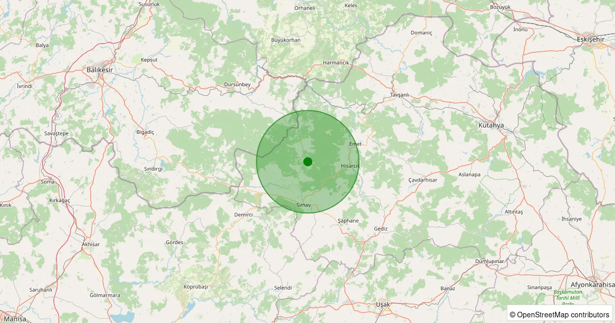 09 Ekim 2025 saat 16:16 - Simav - Yeşildere Köyü - 3.10ml depreminin harita gösterimi