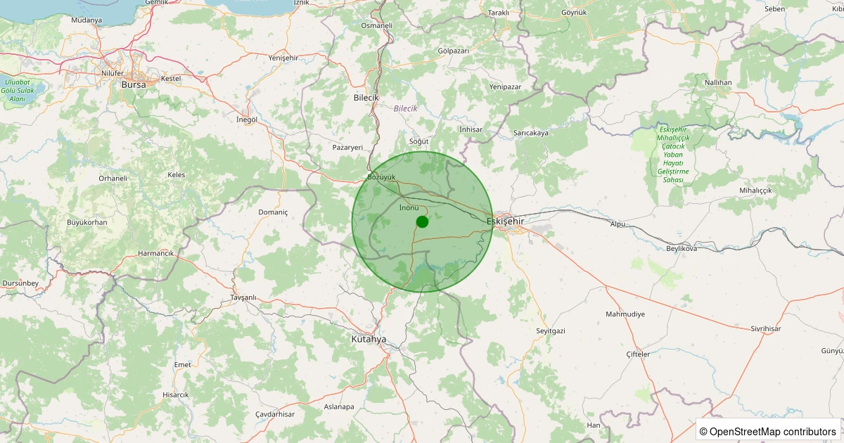 10 Kasım 2025 saat 12:08 - İnönü - İsmetpaşa - 1.40ml depreminin harita gösterimi